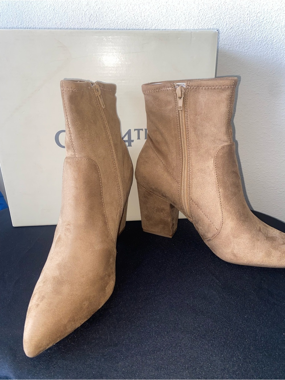 NIB On 34th Suede Block Heel Ankle Boots
